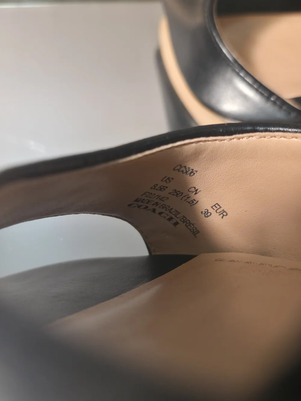 Coach Black Leather Block Heel Sandals with Gold Buckle